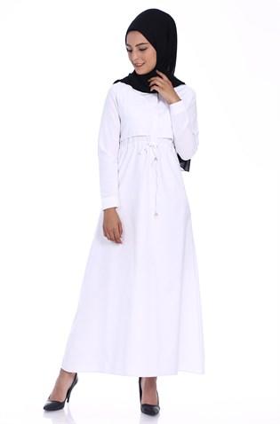 beli buzgulu elbise 1466 beyaz 5f77